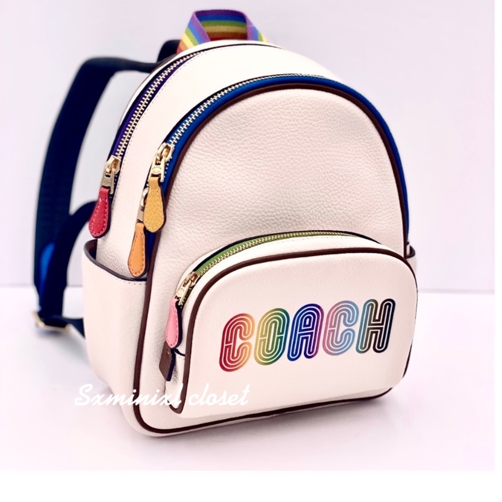 🍀🌈 NEW🌈Coach Mini Court Backpack With Rainbow "COACH"/shoulder bag/backpacks